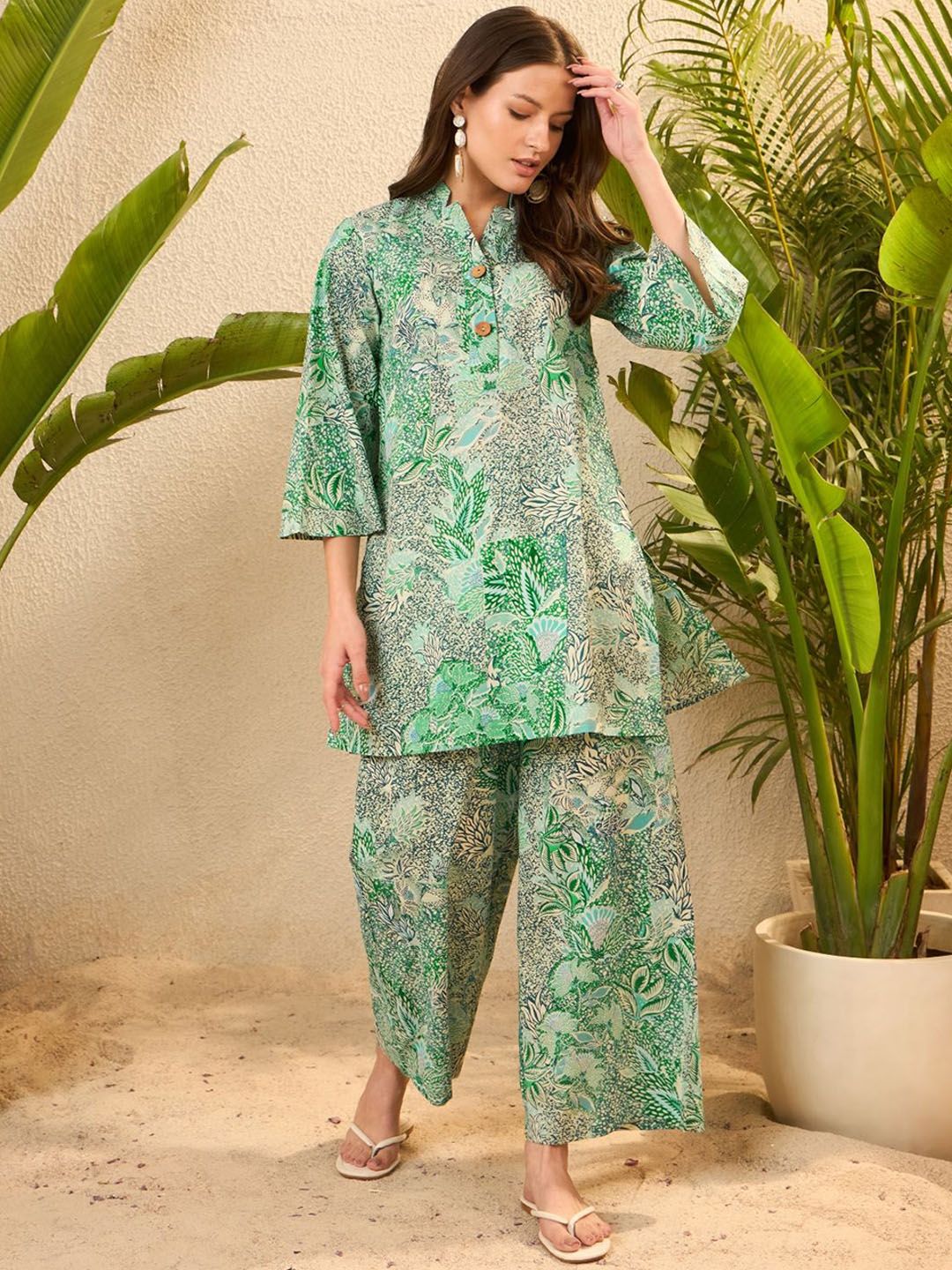 IMANA Printed Mandarin Collar Tunic With Trousers Co-Ords-picture-14