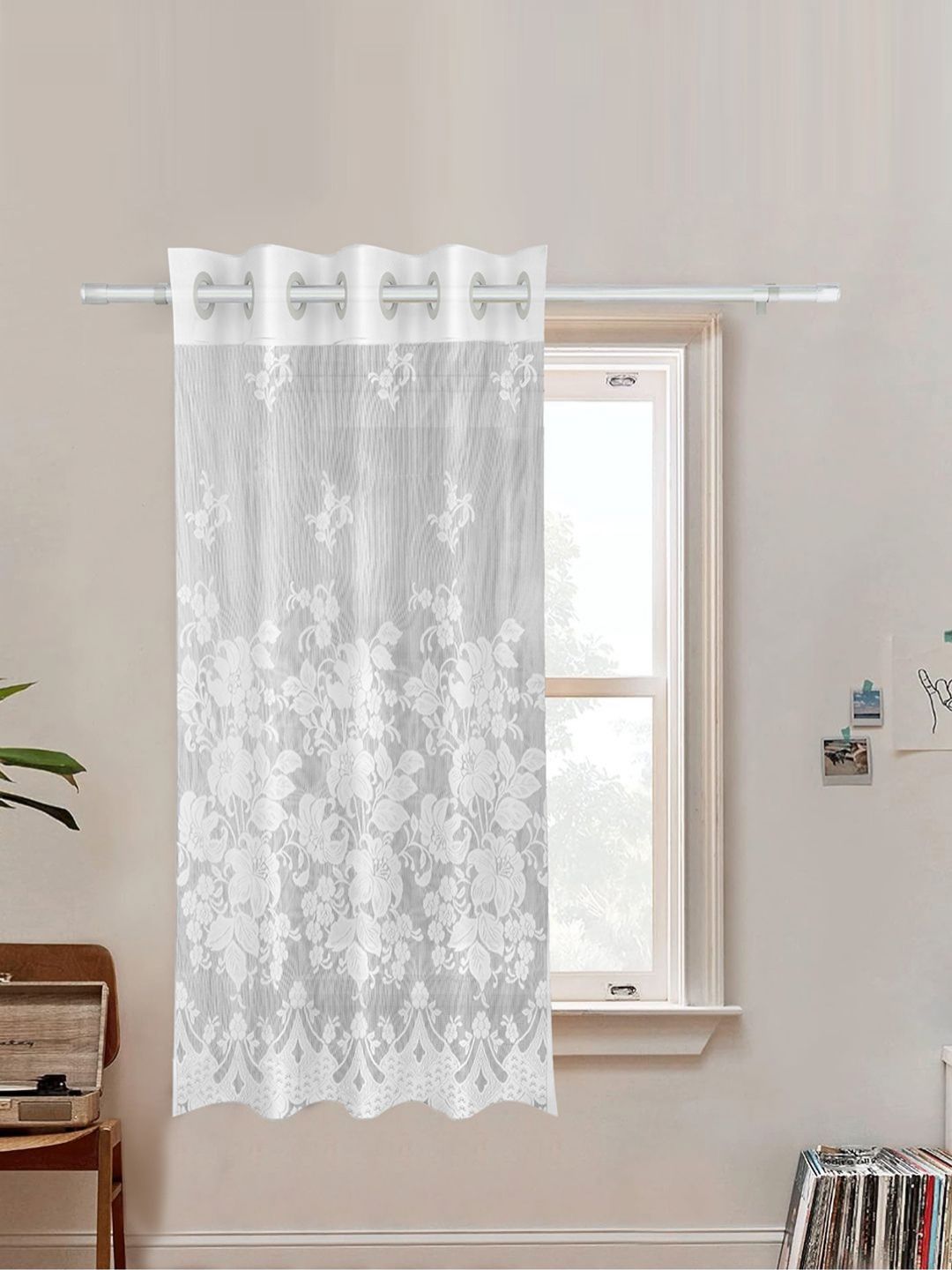Aura White & Grey Ethnic Motifs Window Curtain-image-45