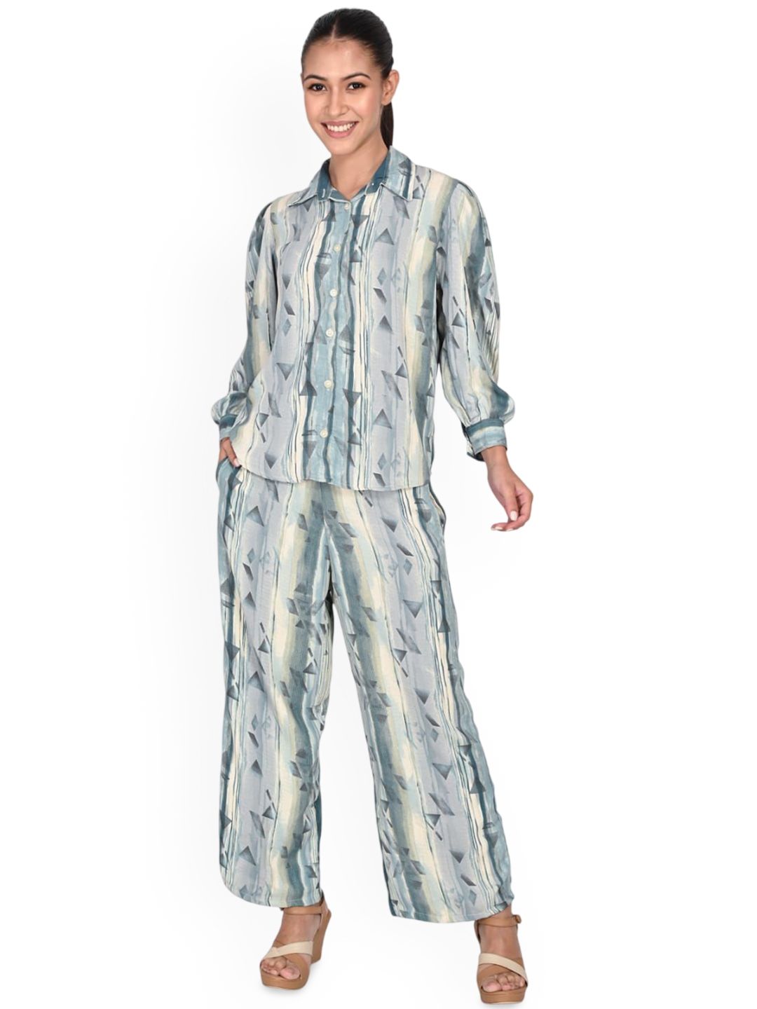 FELLAMO Printed Collared Neck Long Sleeve Shirt With Trouser Co-Ords-picture-27