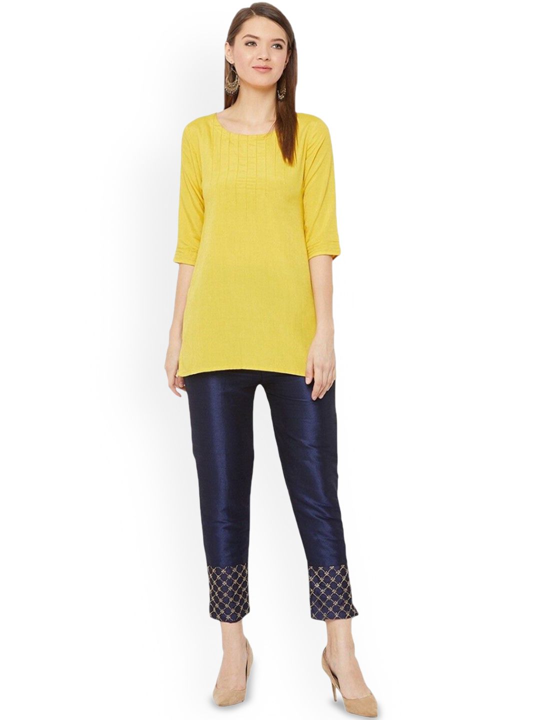 SRISARAS Women Floral Embroidered Mid Rise Slim Fit Cotton Cigarette Trousers-picture-32