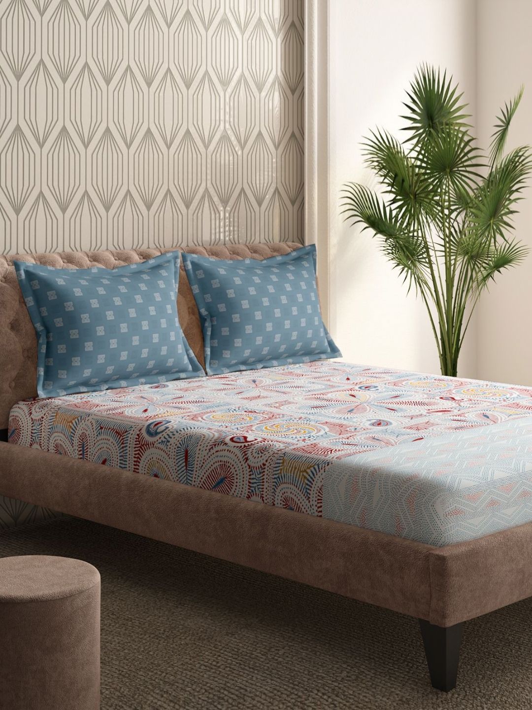 Portico White & Red Floral 220 TC Bedsheet with 2 Pillow Covers-image-23