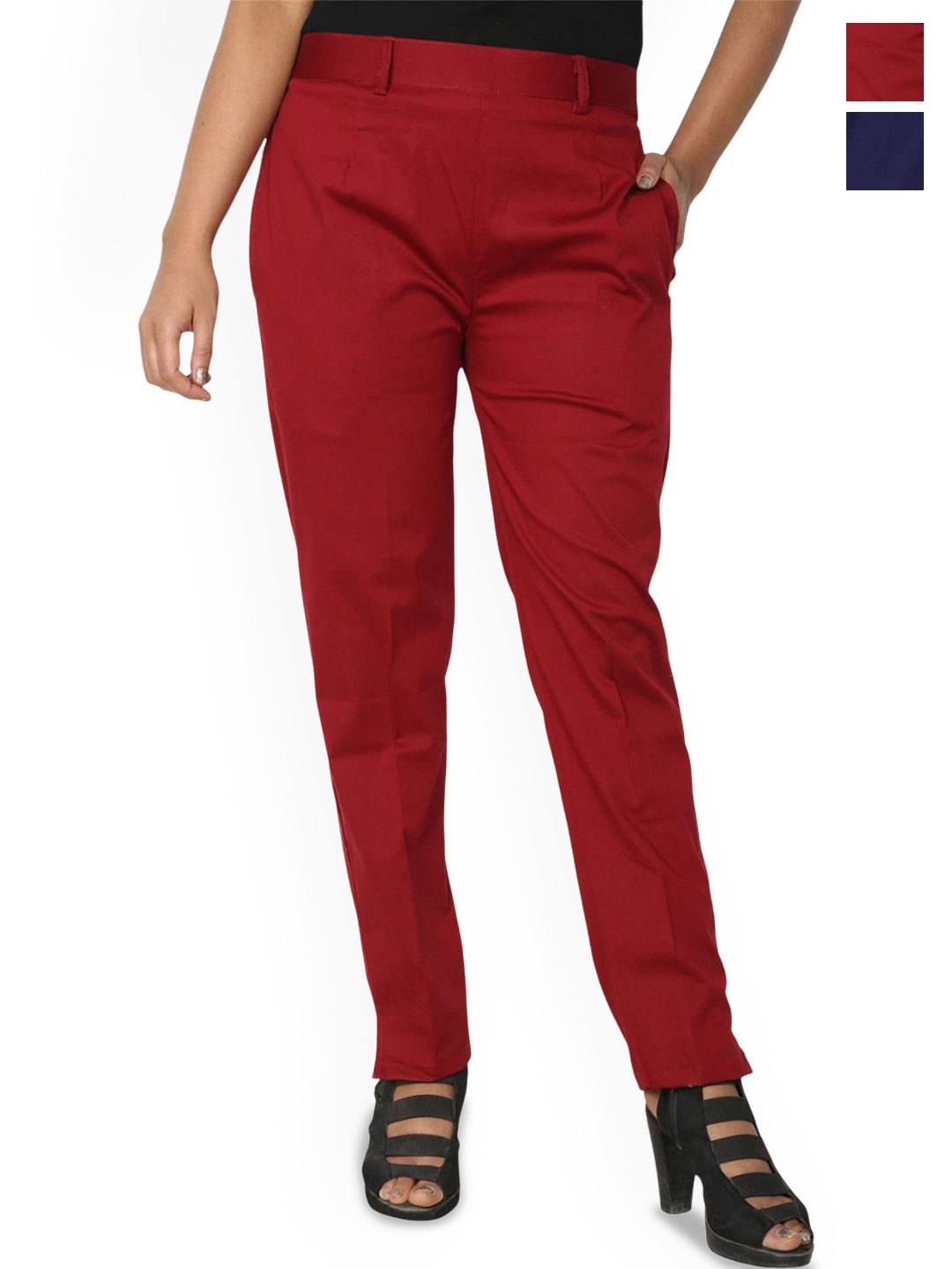 SRISARAS Women Pack Of 2 Regular Fit Mid-Rise Cotton Trousers-picture-30