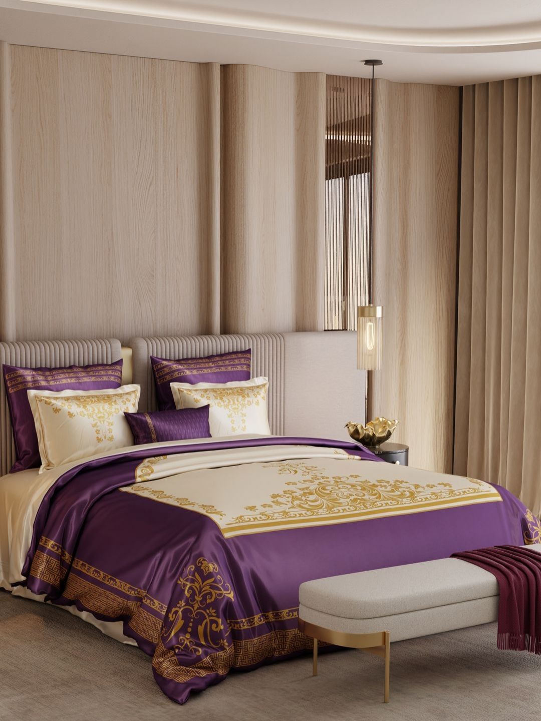 Stoa Paris Purple & Gold-Toned Ethnic Motifs Other 7 Piece Double Extra Large Superfine Bedding Set-picture-19