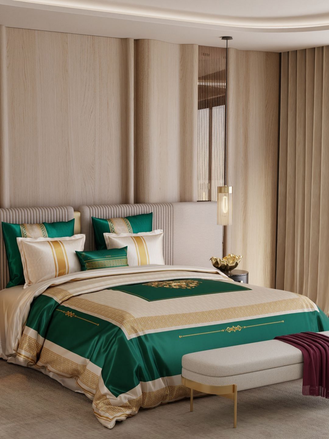 Stoa Paris Green & Gold-Toned Ethnic Motifs Other 7 Piece Double Extra Large Superfine Bedding Set-picture-18