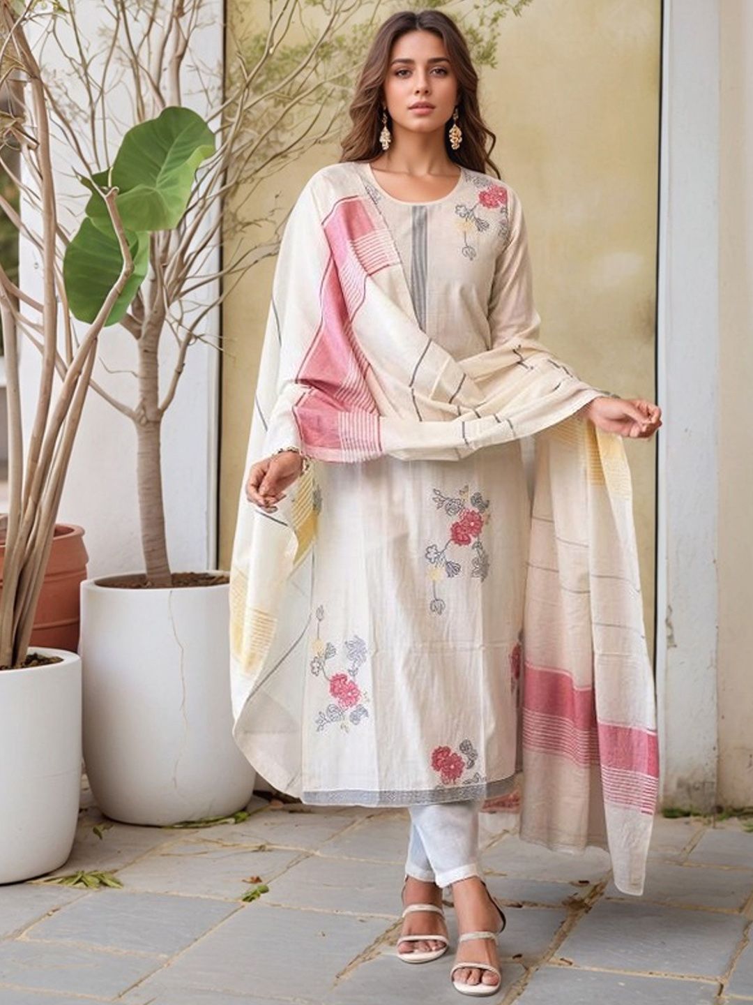 LeeliPeeri Designer Ethnic Motifs Printed Sequinned Kurta With Trousers & Dupatta