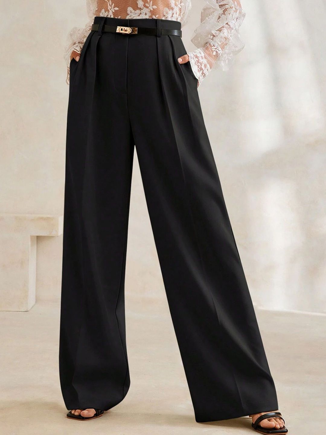 Chemistry Women Relaxed Straight Leg High-Rise Pleated Trousers-picture-28