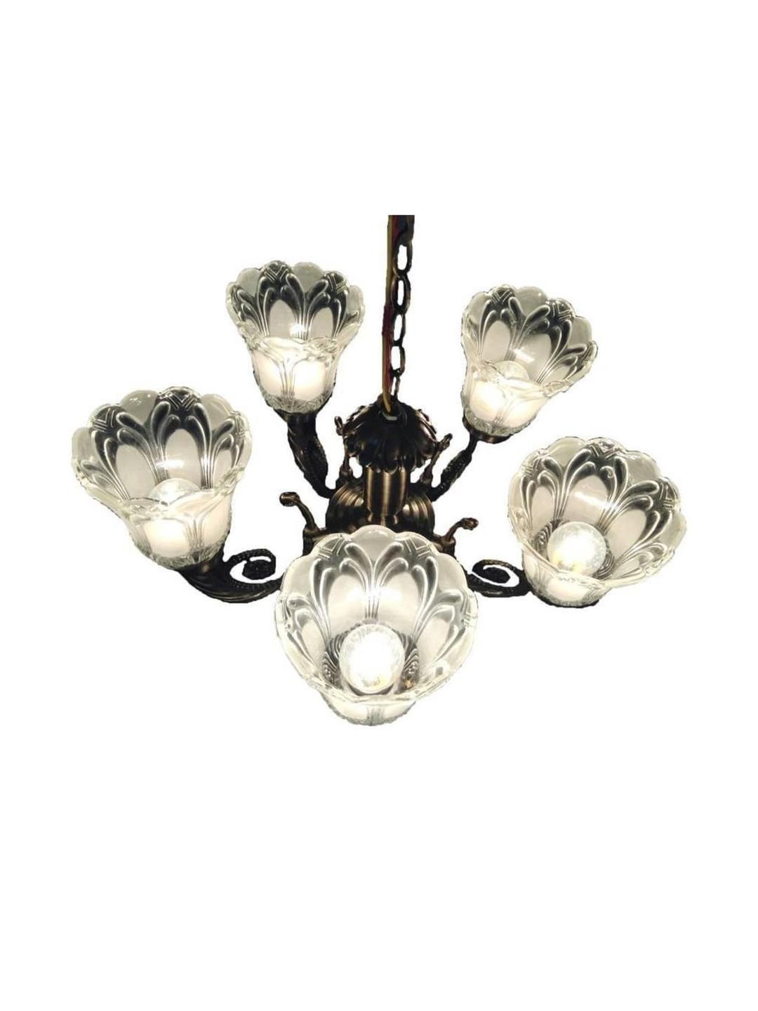 Somil Antique 5-Light Chandelier with Glass Shades, White Lighting Effect, Metal Fitting. LED Compatible. Dia: 42 X 42 X 100 Cm.-picture-44