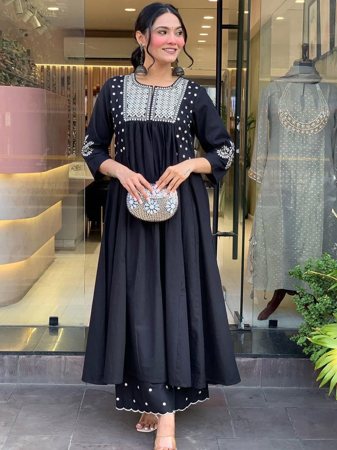 MILAAV Women Embroidered Empire Anarkali Kurta with Trousers