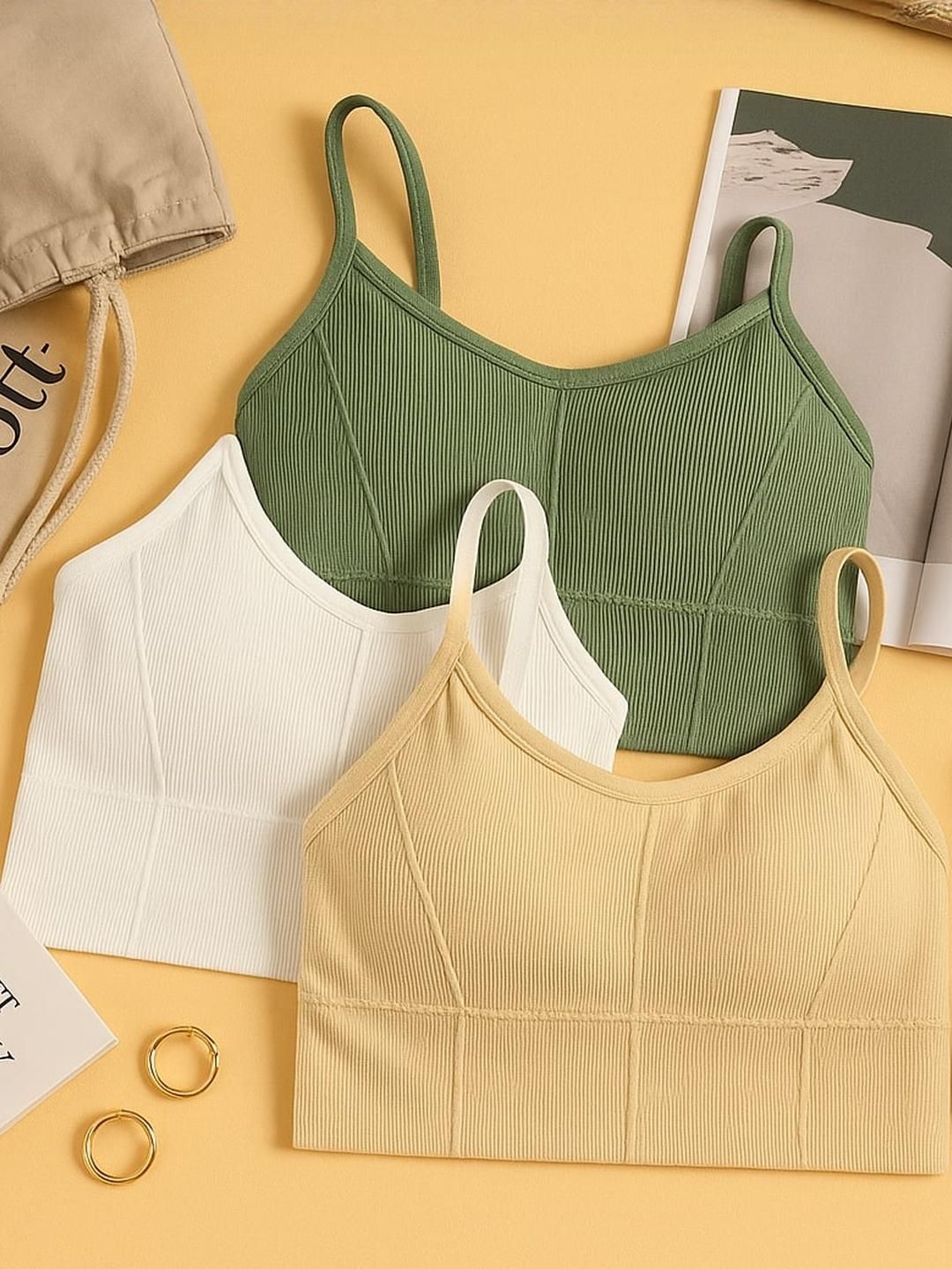 UNDER 1000 Set of 3 Striped Cotton Bralette Crop Top-picture-20