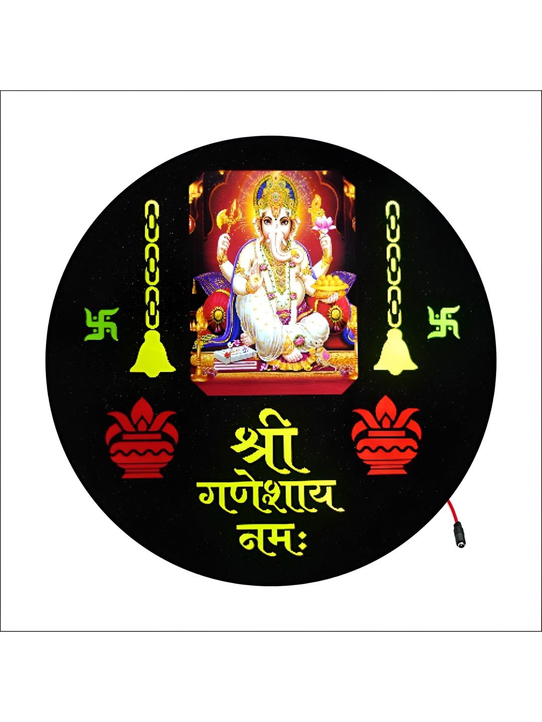 SHRI KHATU SHYAM CREATION Black & Yellow Ganesha Religious Wall Arts With Back Light-picture-40