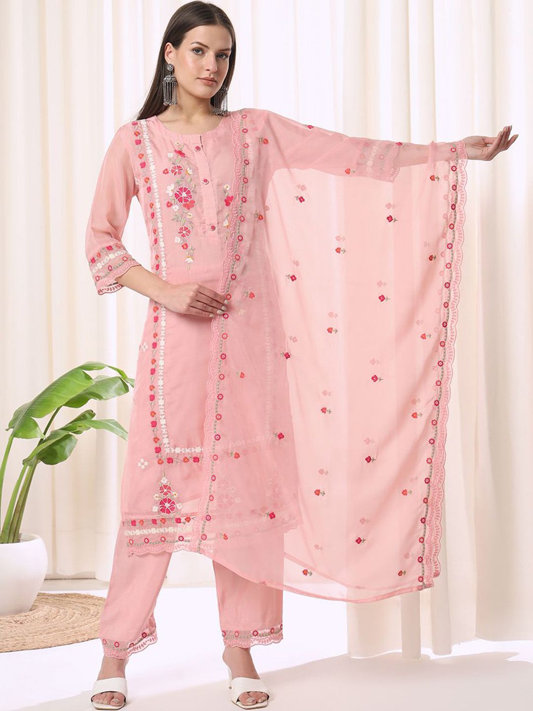 Anouk Women Ethnic Motifs Floral Embroidered Regular Kurta & Pyjama With Dupatta