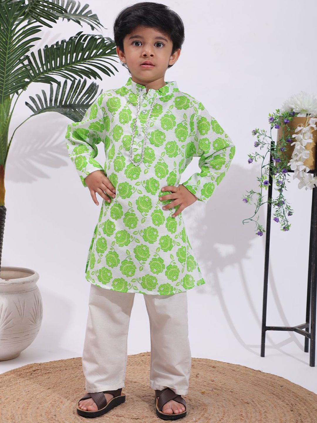 Cutiekins Boys Floral Printed Regular Kurta with Pyjamas-picture-52