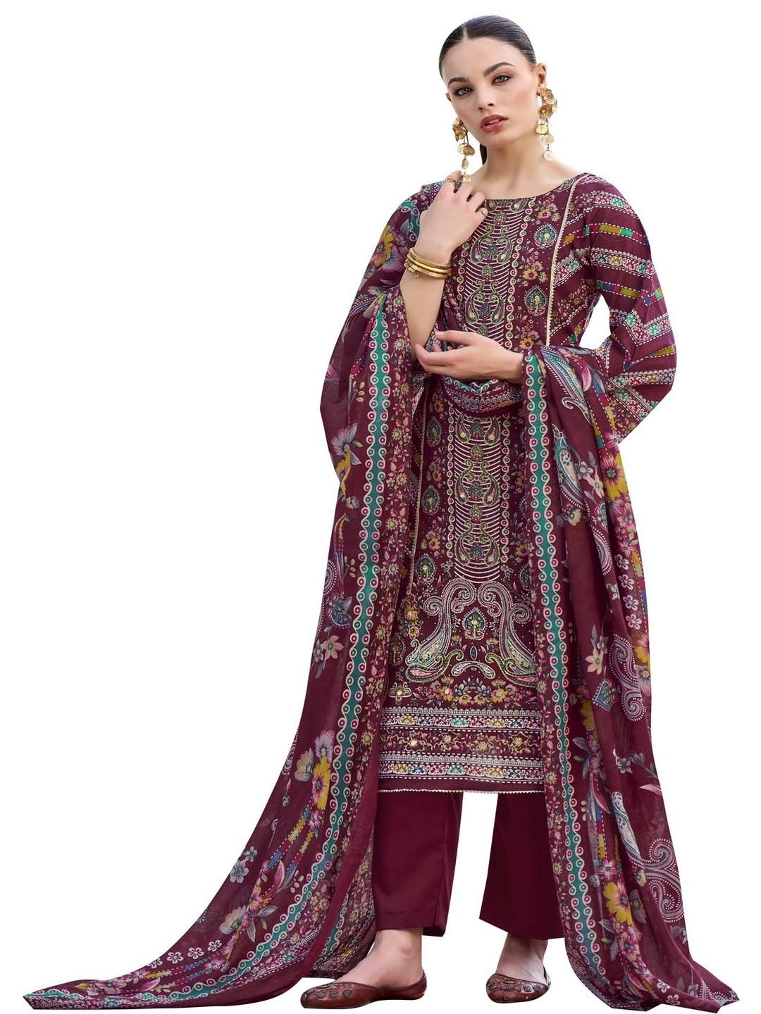 DRAVINAM Trends Embroidered Pure Cotton Unstitched Dress Material