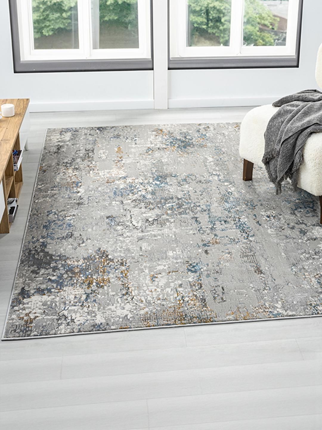 Kaleen India Blue Abstract Printed Rectangle Anti-Skid Polypropylene Carpet-image-45