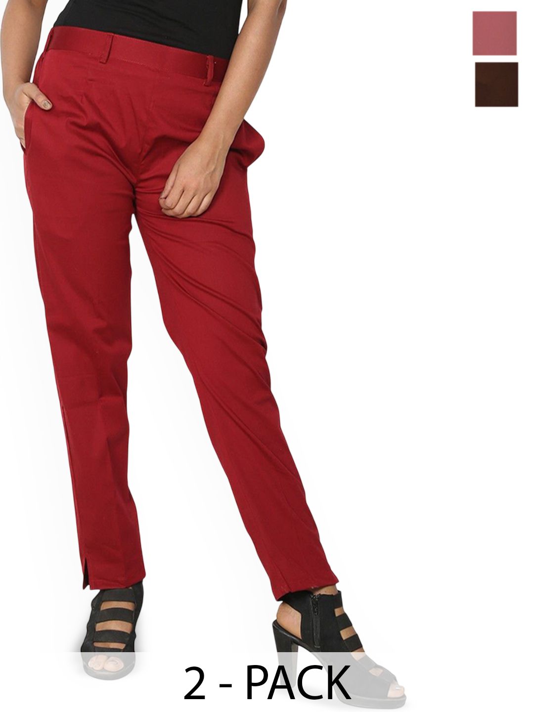 SRISARAS Women Pack of 2 Regular Fit Mid-Rise Trousers-picture-15