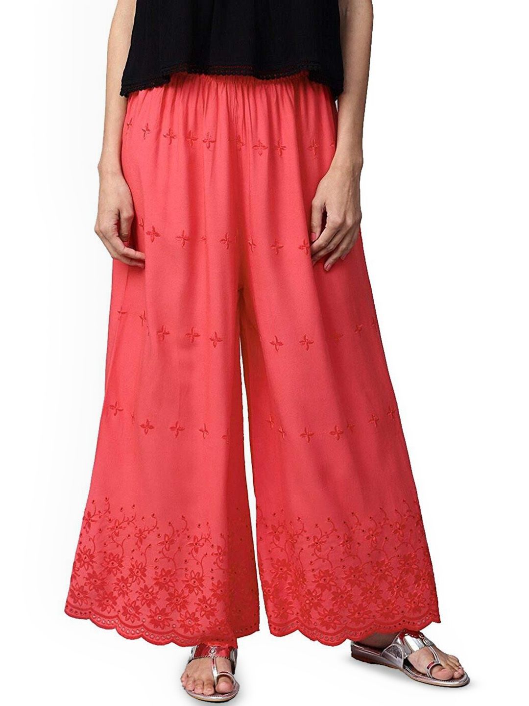 SRISARAS Women Floral Embroidered Knitted Ethnic Palazzos-image-20
