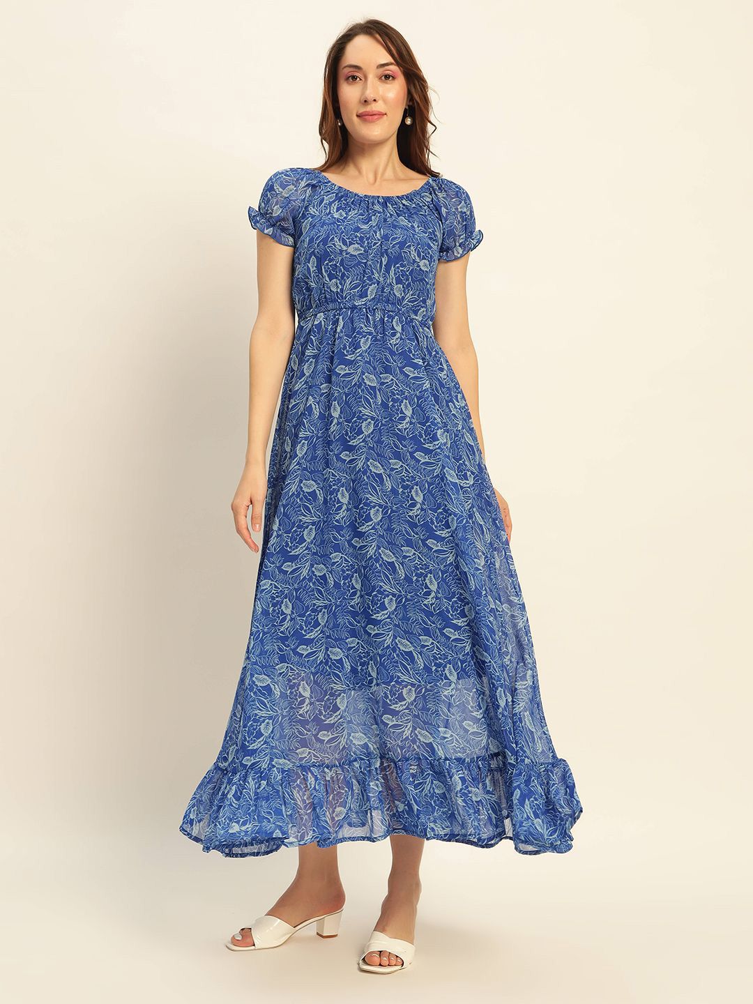 Deewa Floral Print Puff Sleeves Fit & Flare Maxi Dress-picture-40