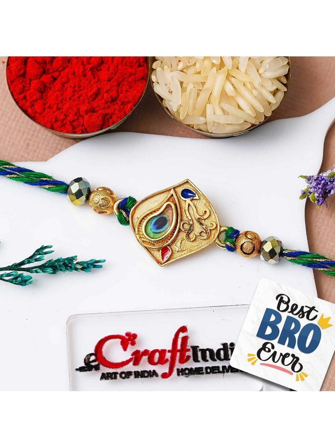 eCraftIndia Square Shaped Rakhi With Roli Rice & Best Bro Ever Fridge Magnet-picture-24