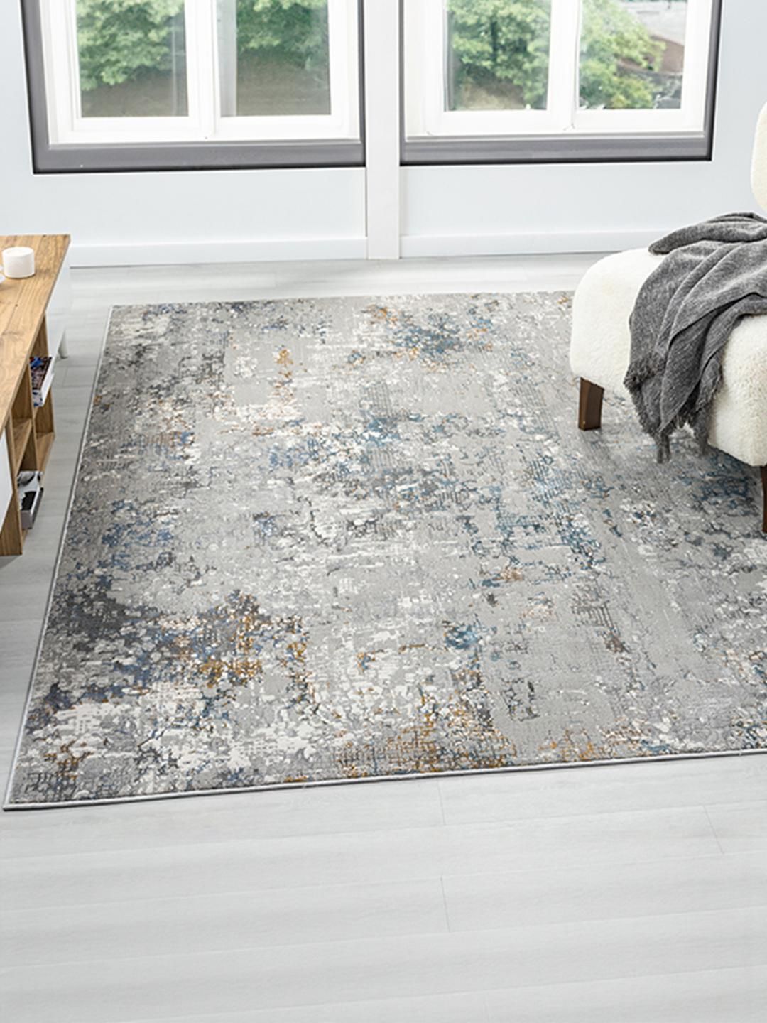 Kaleen India Blue Polyester Abstract Anti-Skid Carpets-image-46