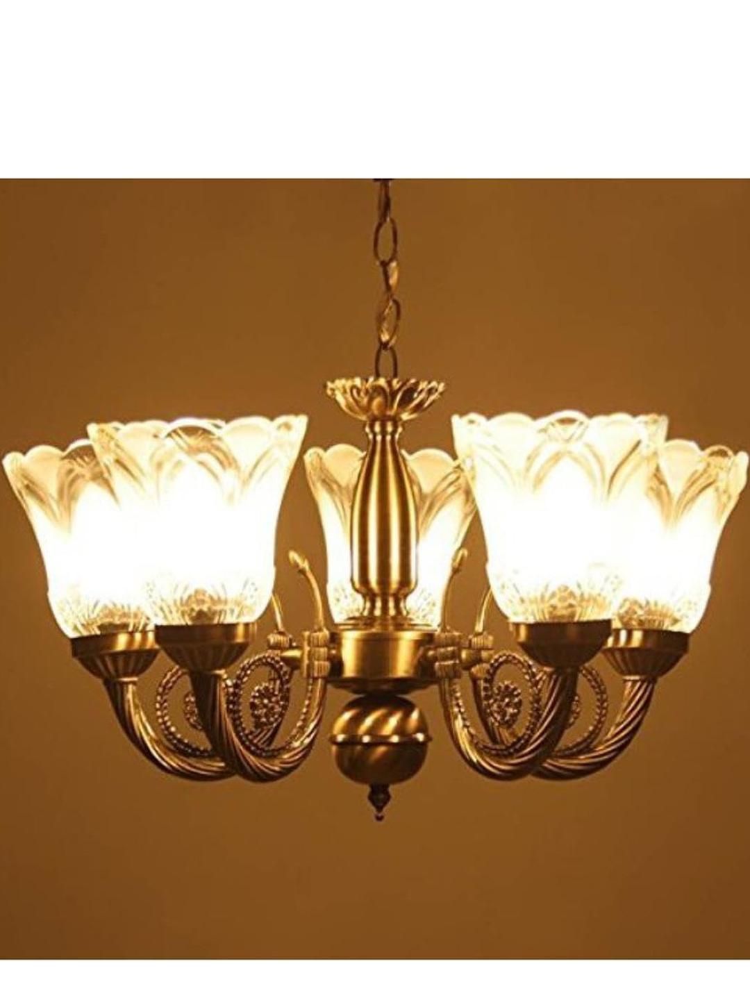 Somil Antique 5-Light Chandelier with Glass Shades, White Lighting Effect, Metal Fitting. LED Compatible. Dia: 48 X 48 X 40 Cm.-picture-31