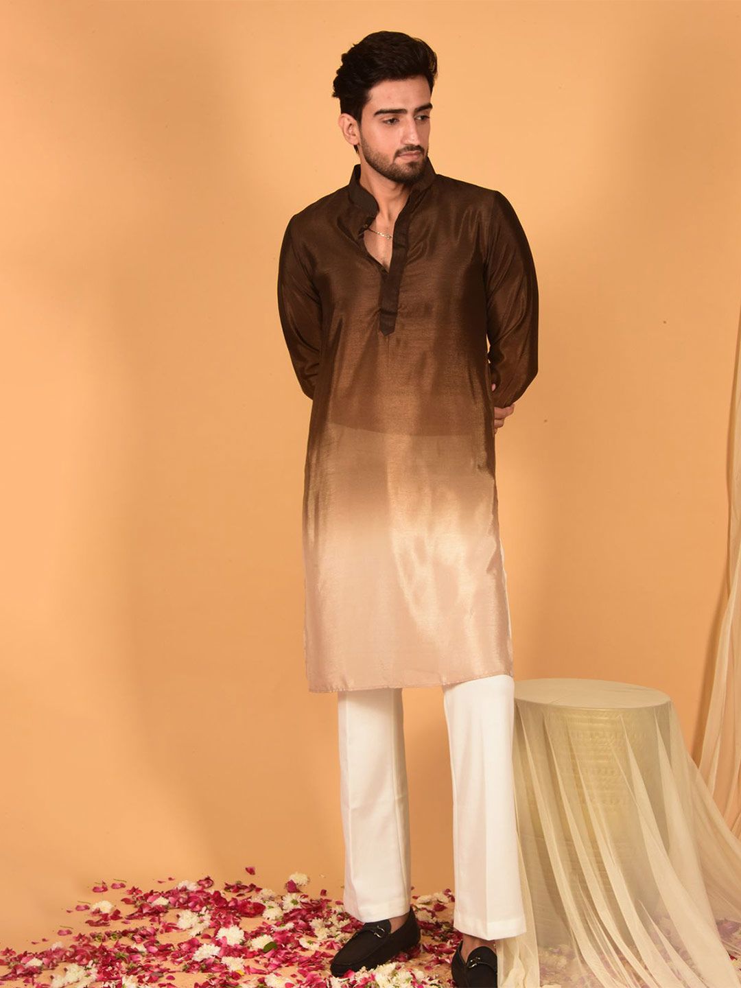 Laalzari Ombre Dyed Mandarin Collar Chinon Straight Kurta-picture-32