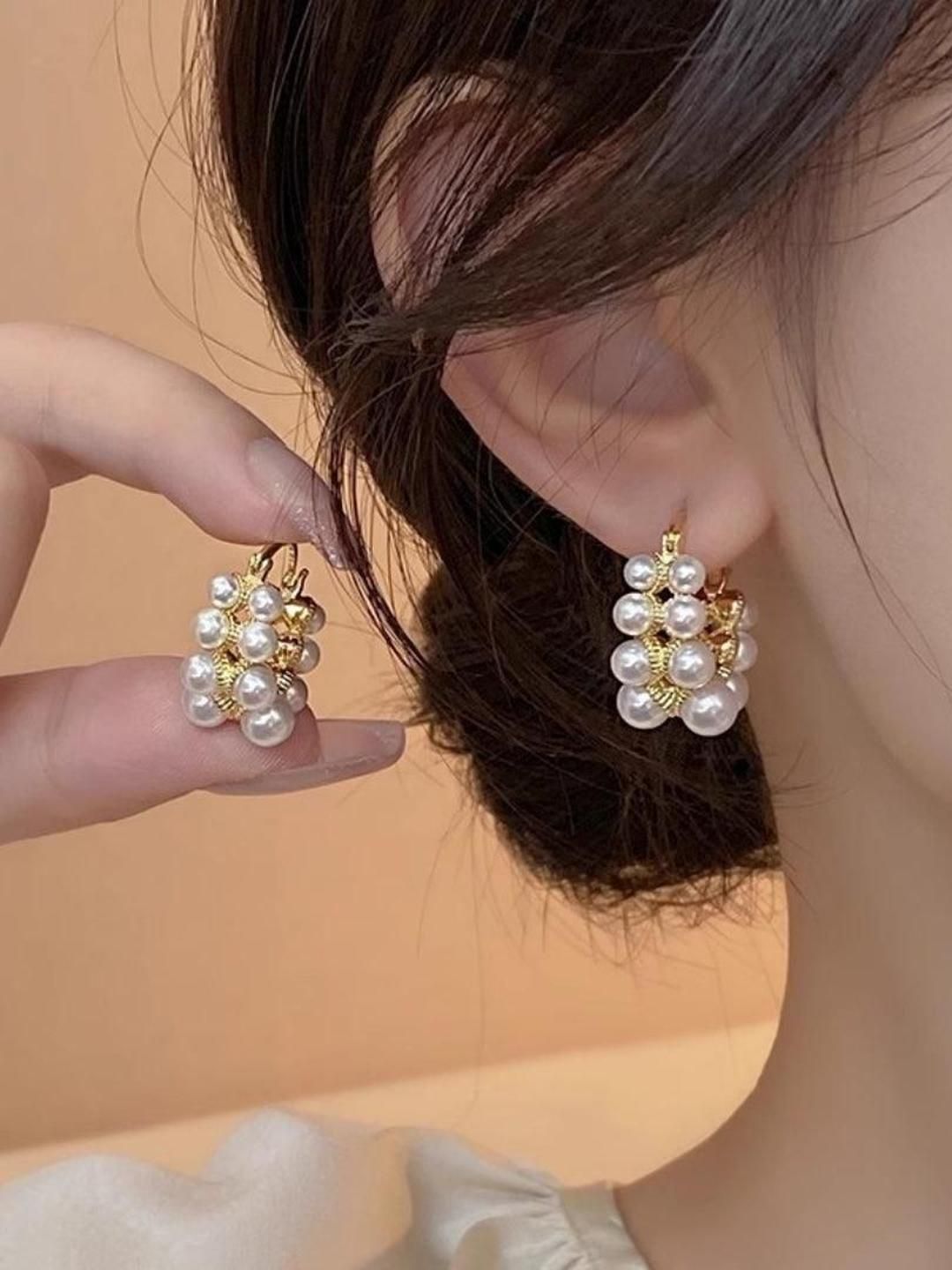 Estailo fashion Artificial Stone Studded Contemporary Hoop Earrings-image-42