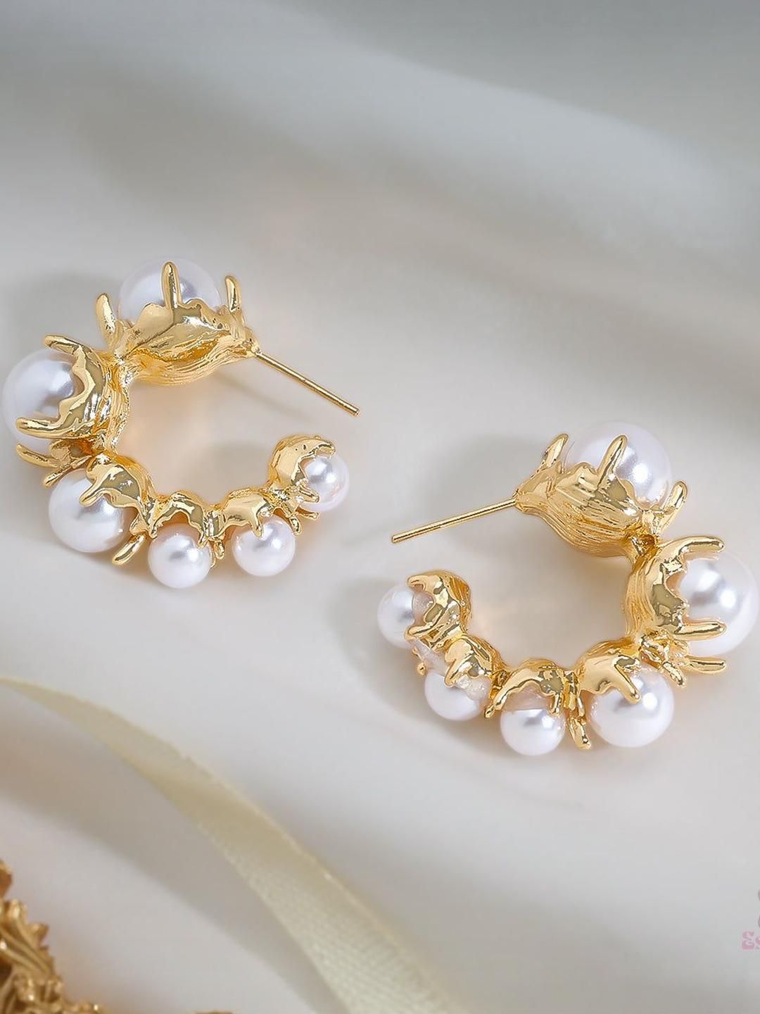 Estailo fashion Artificial Beaded Contemporary Half Hoop Earrings-picture-31