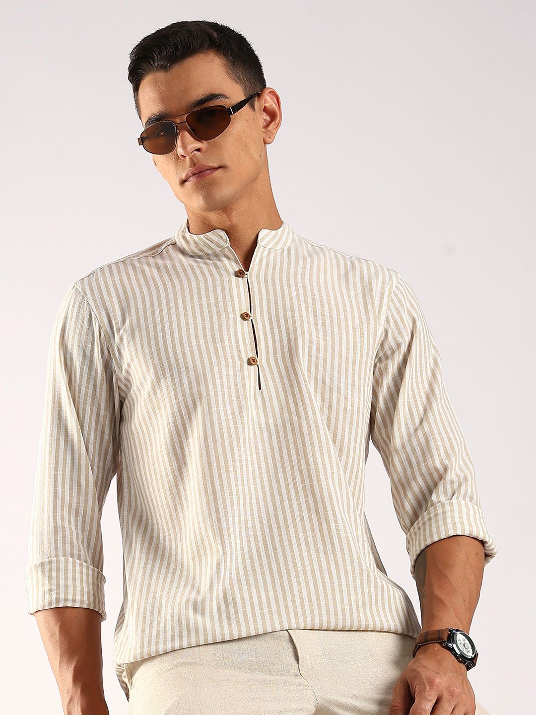 HERE&NOW Men Striped Daily Cotton Straight Kurta-picture-16