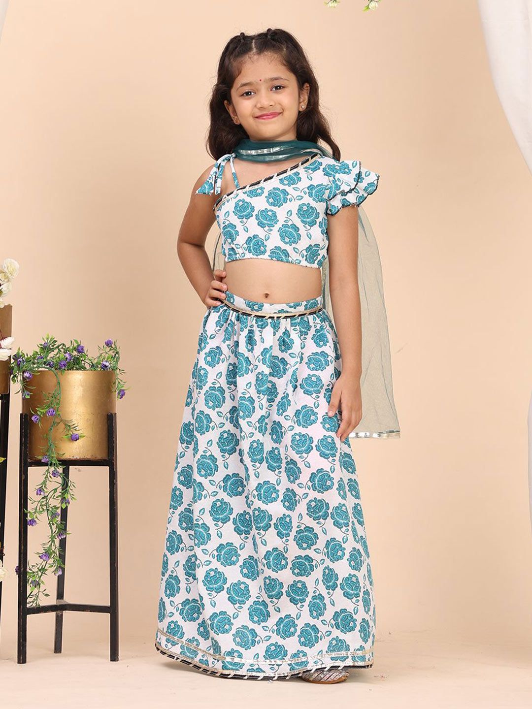 Cutiekins Girls Floral Printed Ready to Wear Cotton Lehenga & Blouse With Dupatta-picture-20