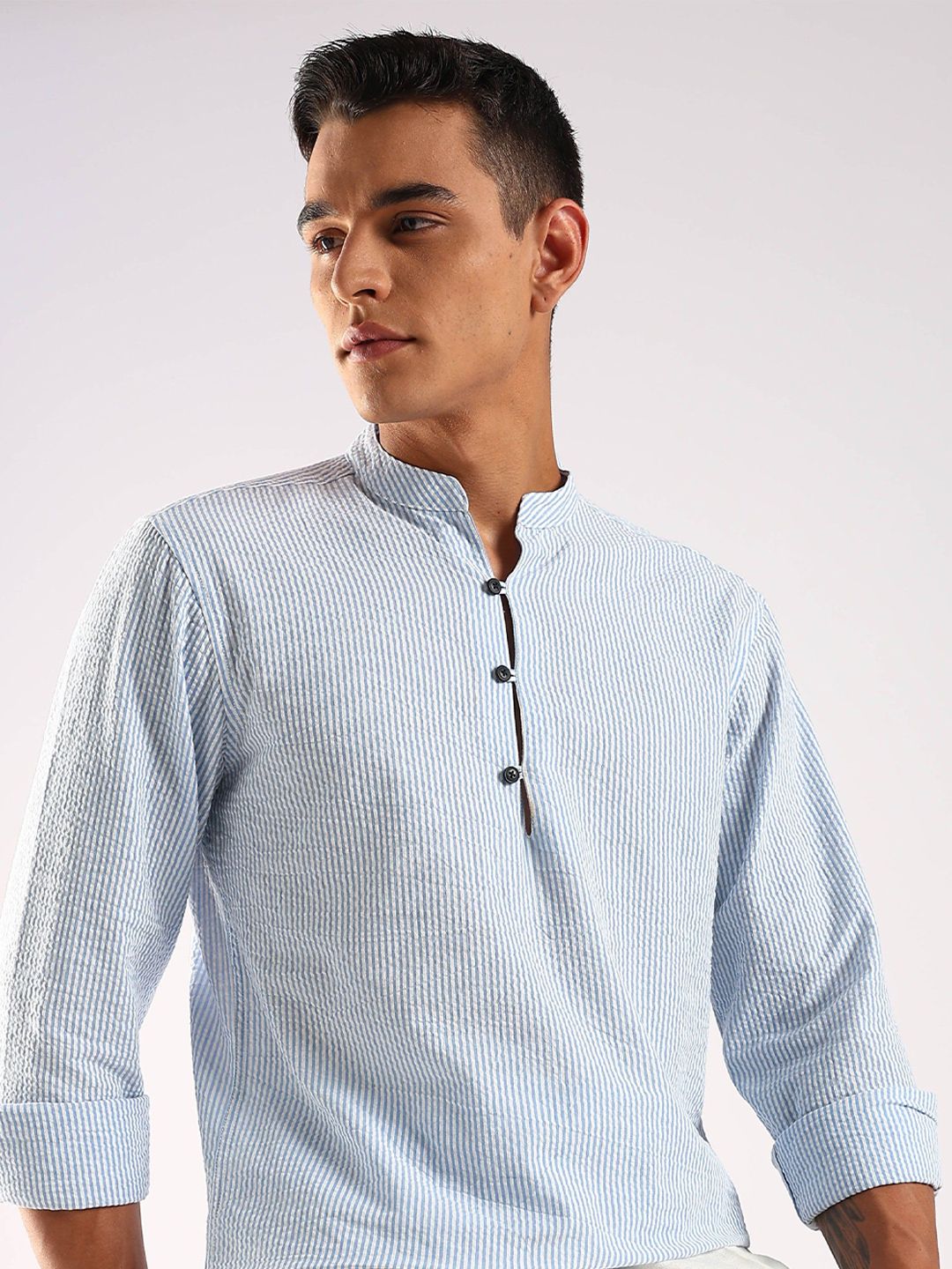 HERE&NOW Men Striped Daily Cotton Straight Kurta-picture-27