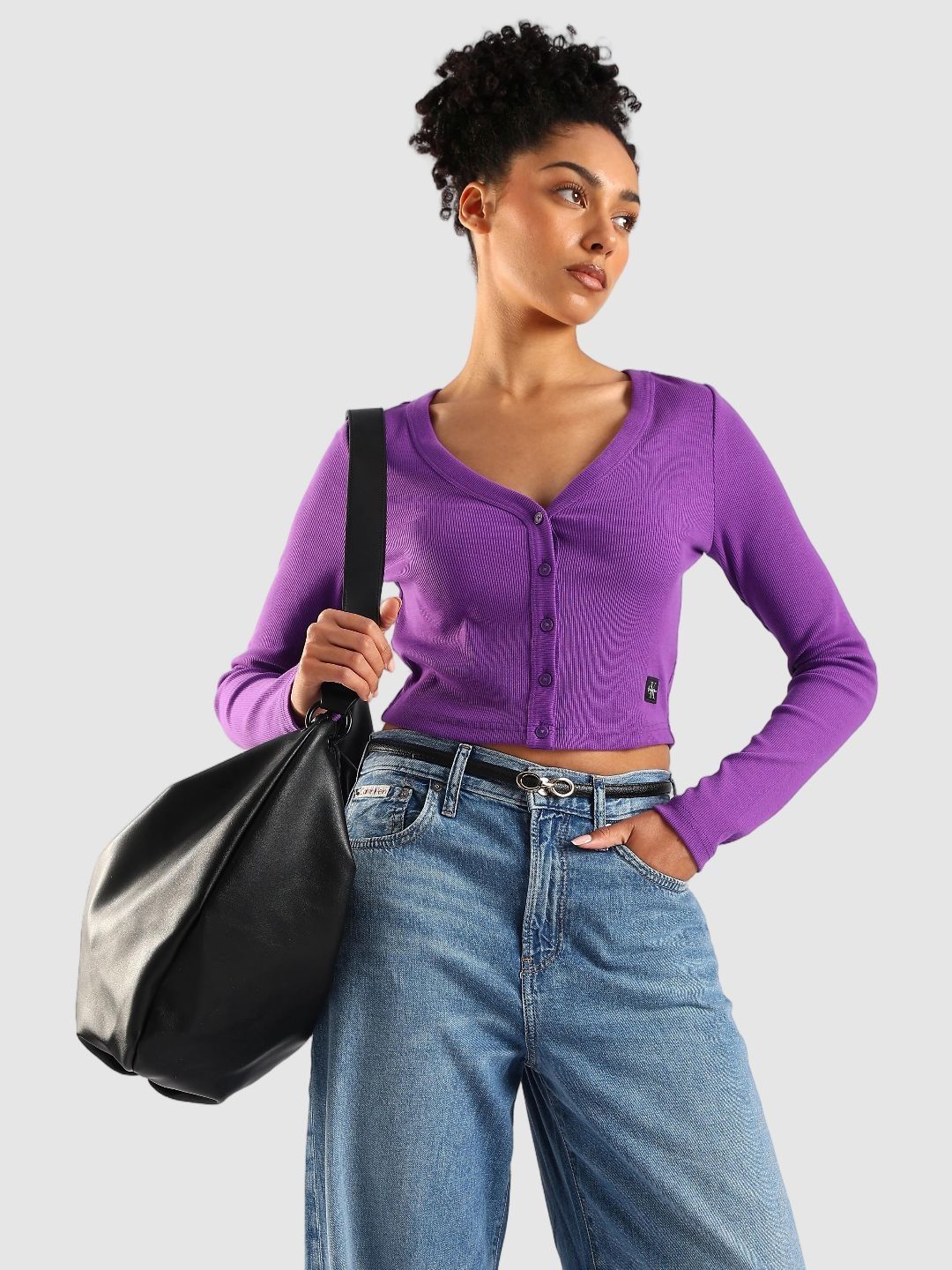 Calvin Klein Jeans Women Ribbed V-Neck Cotton Crop Top-picture-38