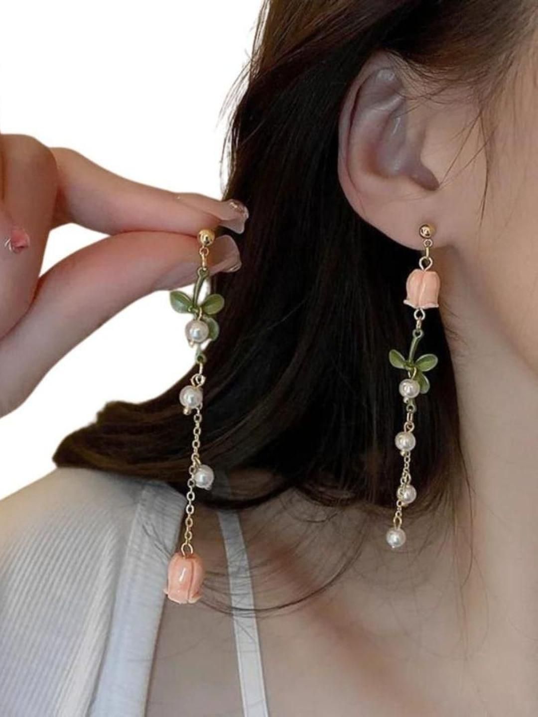 Estailo fashion Artificial Beaded Floral Shaped Drop Earrings-picture-28