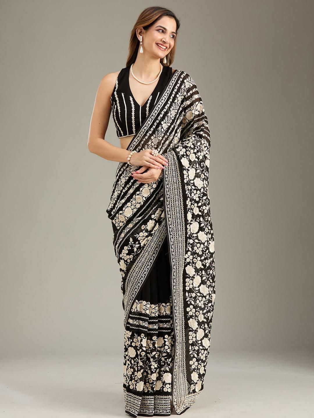 Koskii Ethnic Motifs Embroidered Georgette Saree-picture-31
