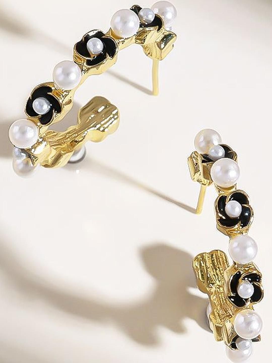 Estailo fashion Artificial Beaded Contemporary Half Hoop Earrings-picture-17