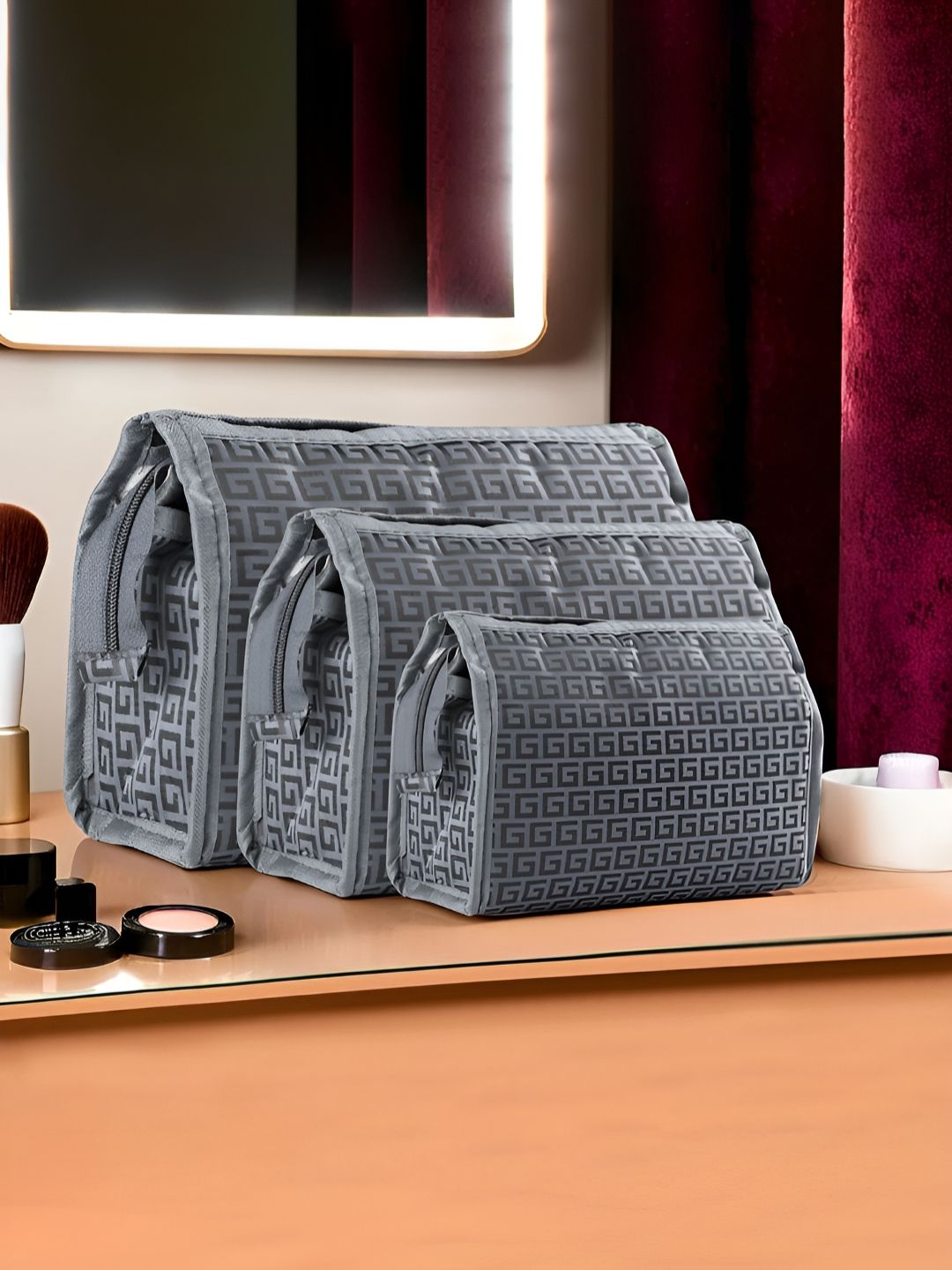 Aura Grey Set of 3 Reusable Makeup Organiser Organisers-image-19
