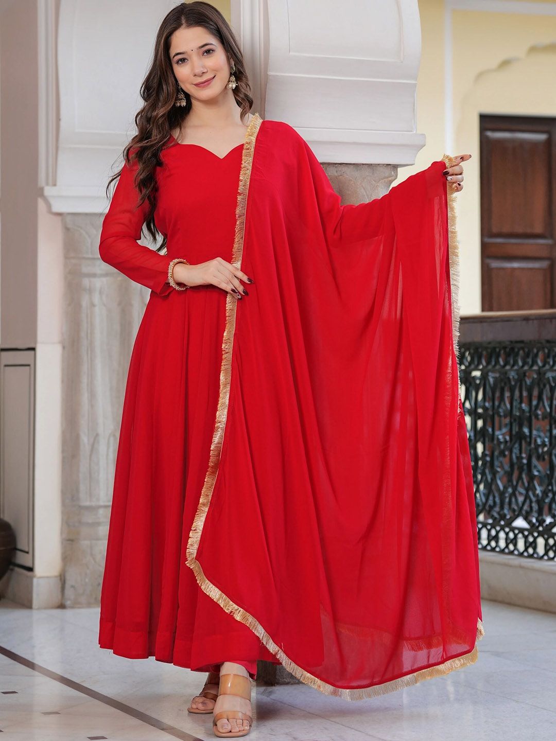 DIVASTRI Women Anarkali Georgette Kurta Set With Dupatta