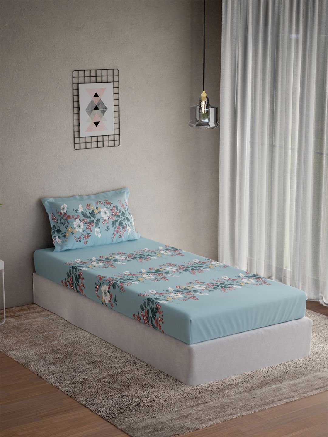 DDecor Vega Blue Floral Cotton 144 TC Single Bedsheet Set-1.52 m X 2.24 m-picture-35