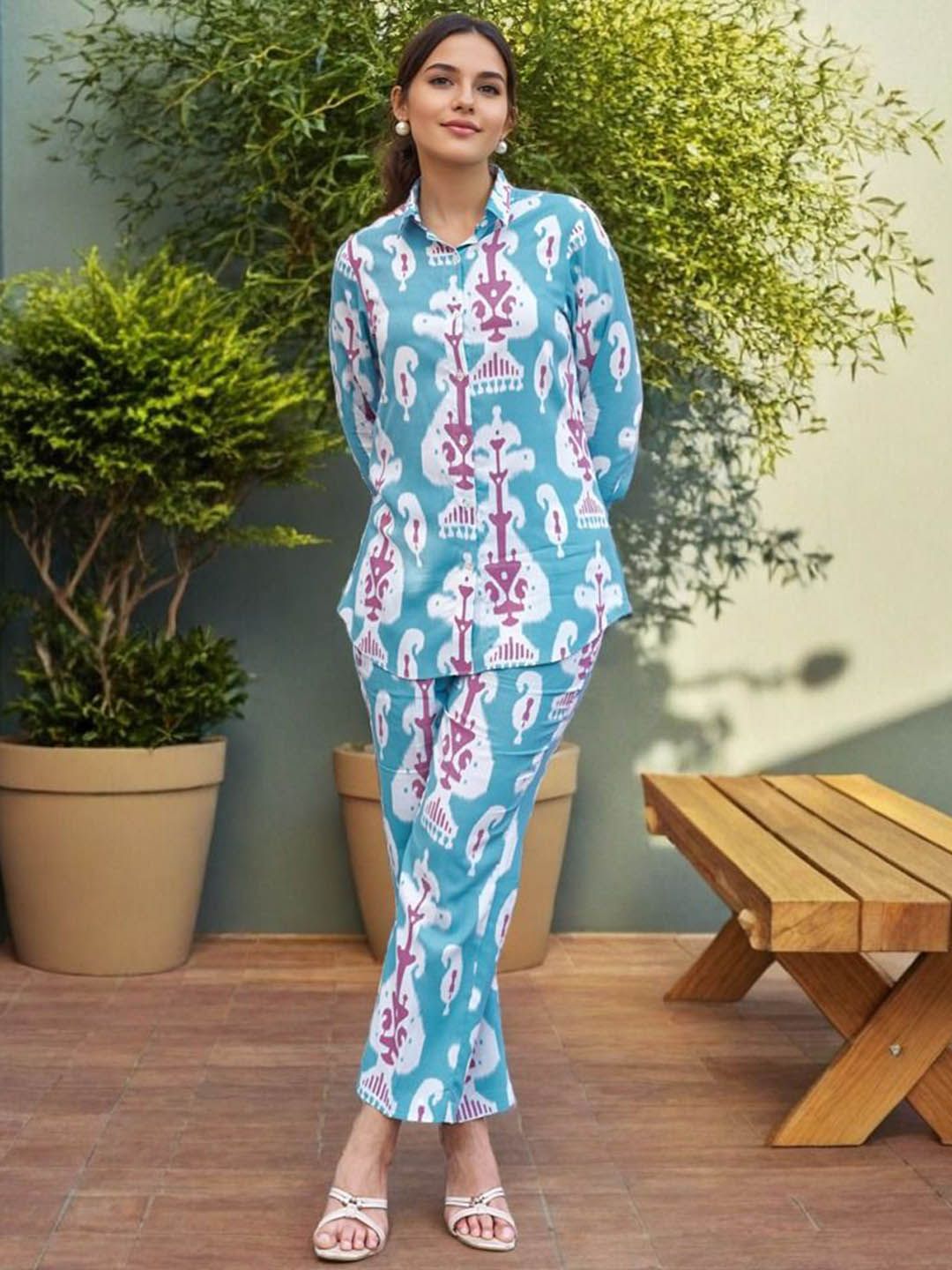 SZN Printed Collar Neck Shirt With Trousers Co-Ords-picture-32