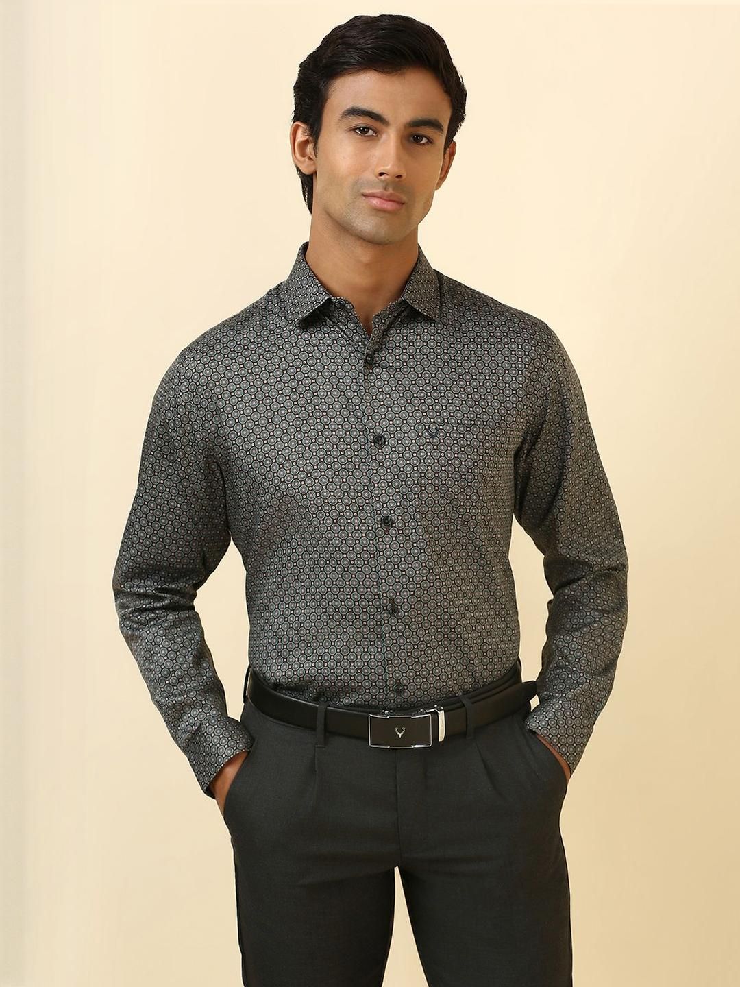 Allen Solly Micro Ditsy Printed Spread Collar Slim Fit Formal Pure Cotton Shirt-picture-24