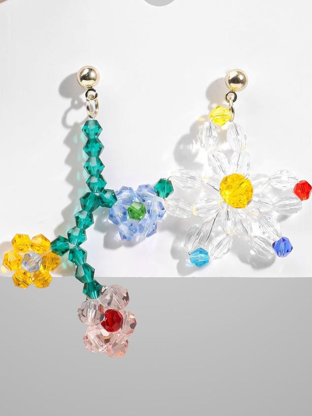 Estailo fashion Artificial Beaded Mismatch Floral Drop Earrings-picture-24