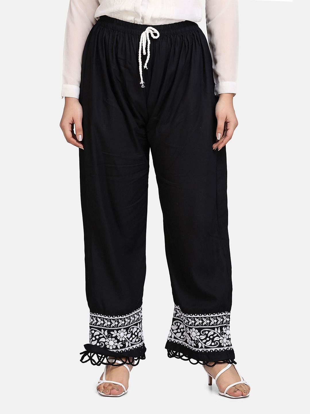 SHADES OF FAASHION Women Ethnic Motifs Chikankari Embroidered Cotton Palazzos-picture-34
