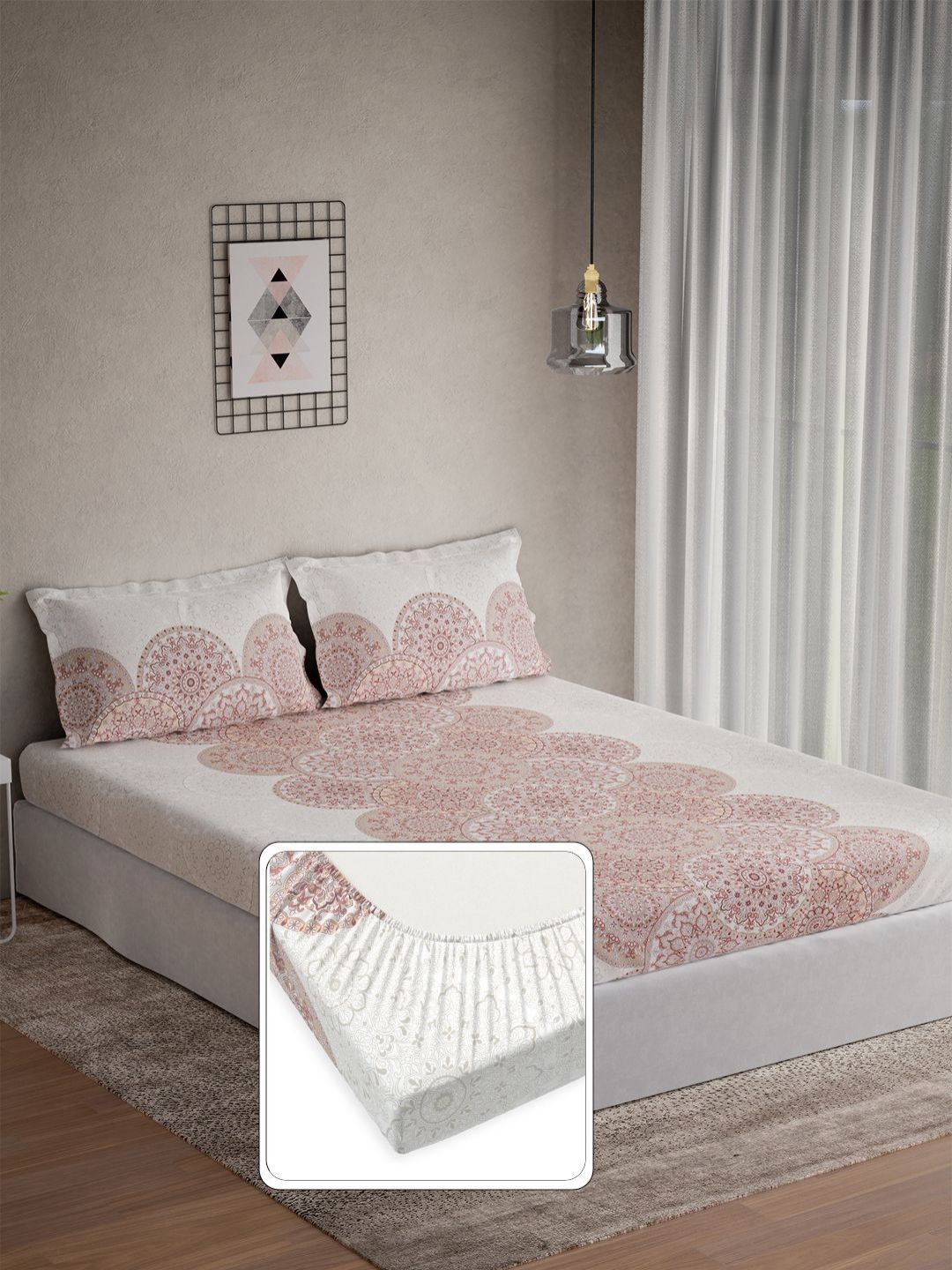 DDecor Omega Pink & White Printed Cotton 144 TC King Bedsheet Set 1.82 m x 1.98 m-picture-24