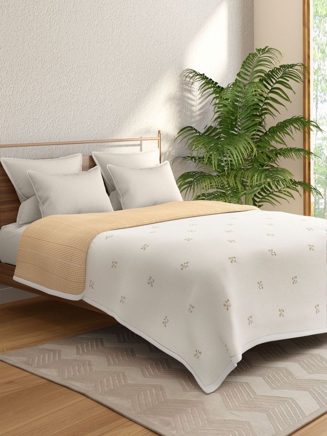 Portico Crimson Hue Beige Floral AC Room 300 GSM Microfibre Cotton Double Bed Dohar-image-20