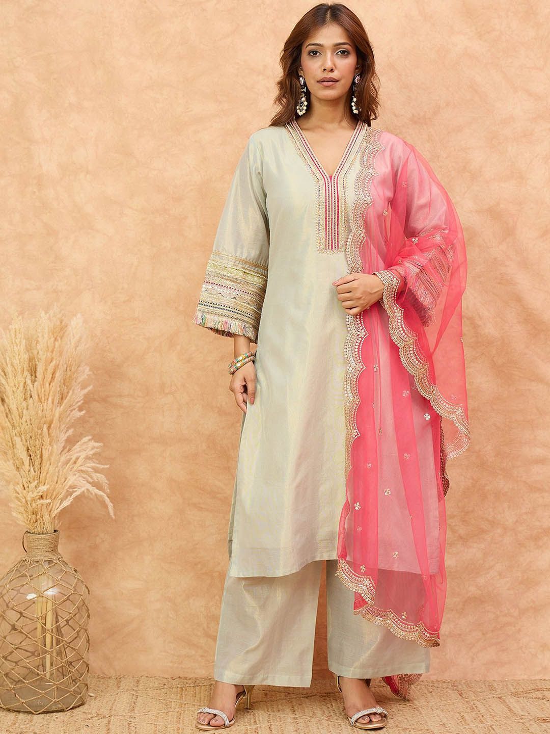 Varanga Women Embroidered Regular Kurta with Trousers & With Dupatta