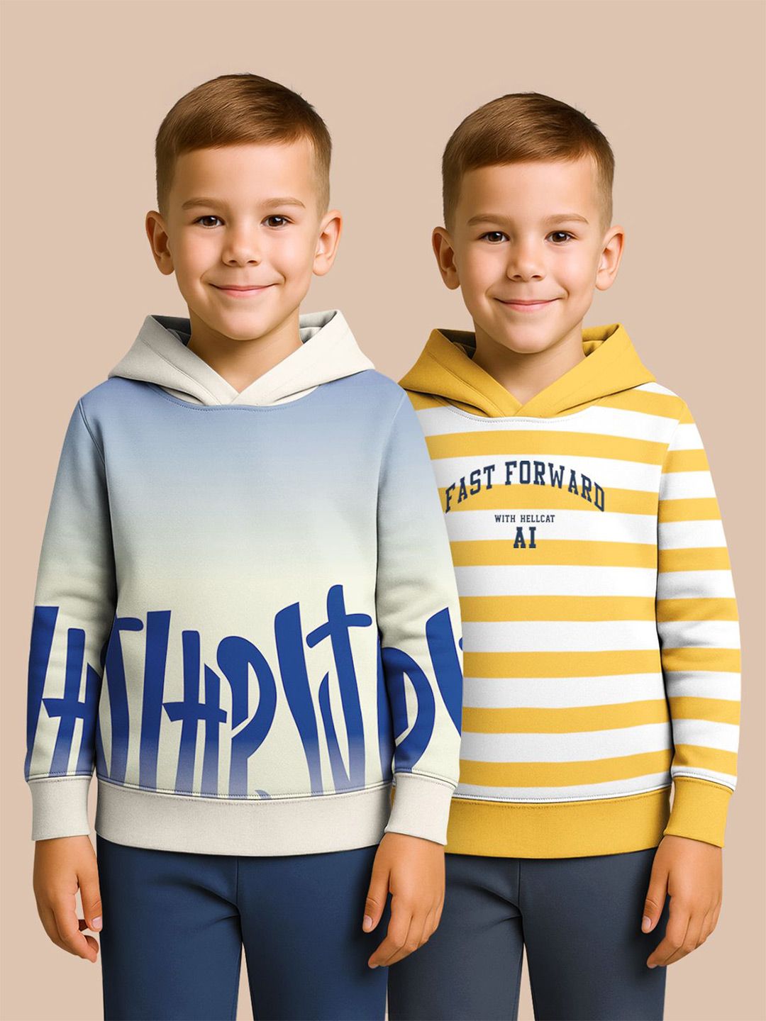 HELLCAT Boys Pack of 2 Striped Hooded Cotton Sweatshirt-image-35
