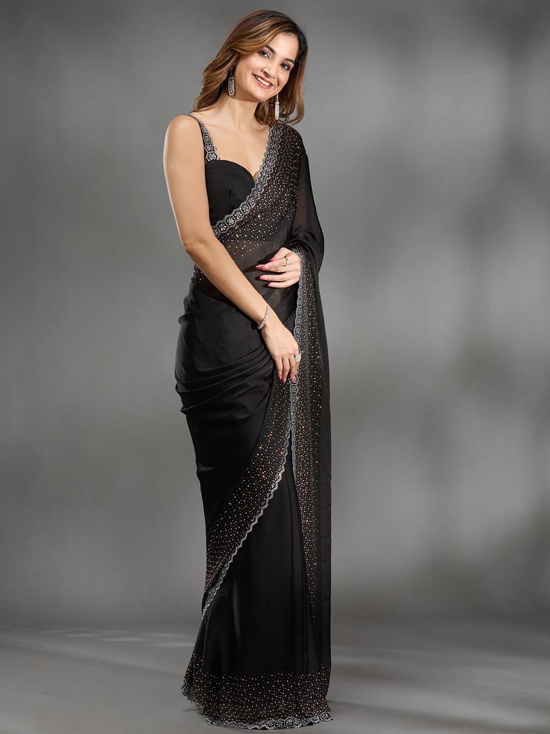 Koskii Embellished Beads and Stones Chiffon Saree-picture-30