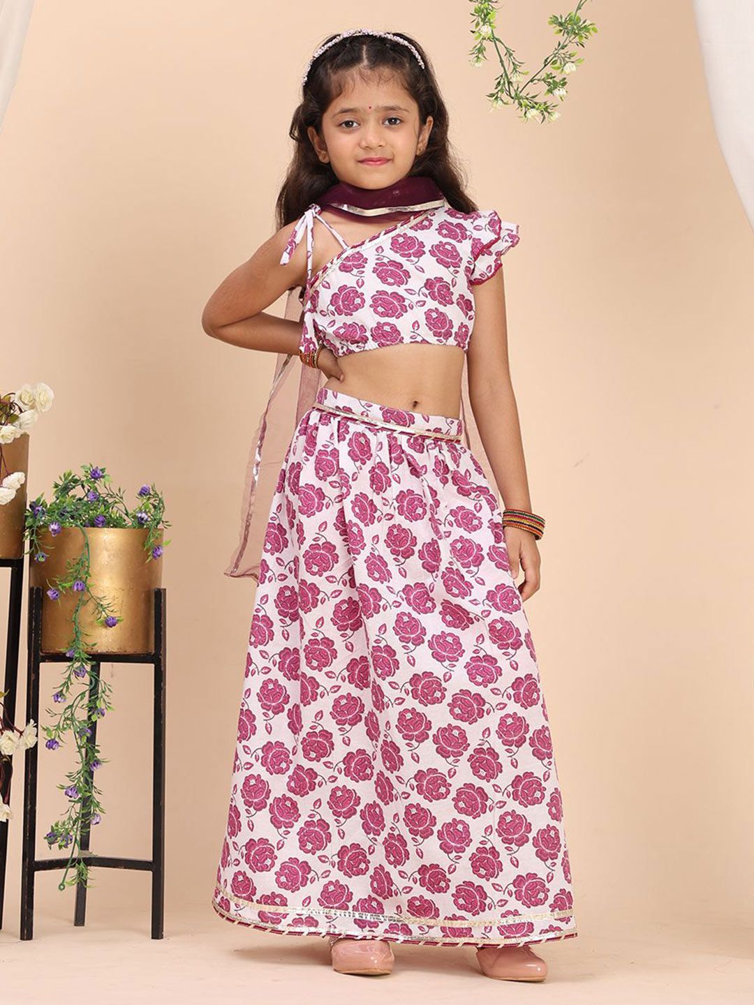 Cutiekins Girls Floral Printed Ready to Wear Cotton Lehenga & Blouse With Dupatta-picture-22