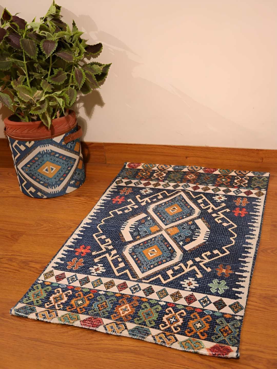Mona B Blue & White Printed Cotton Dhurrie-image-16