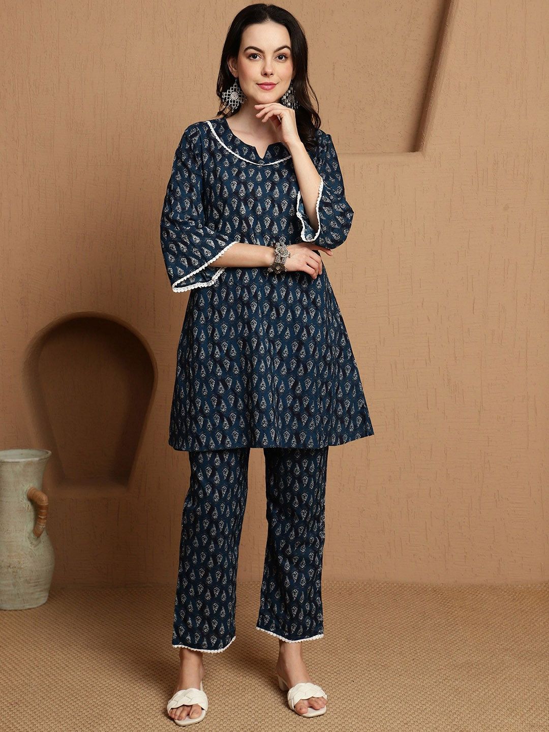 HERE&NOW Printed Pure Cotton Tunic With Trousers Co-Ords