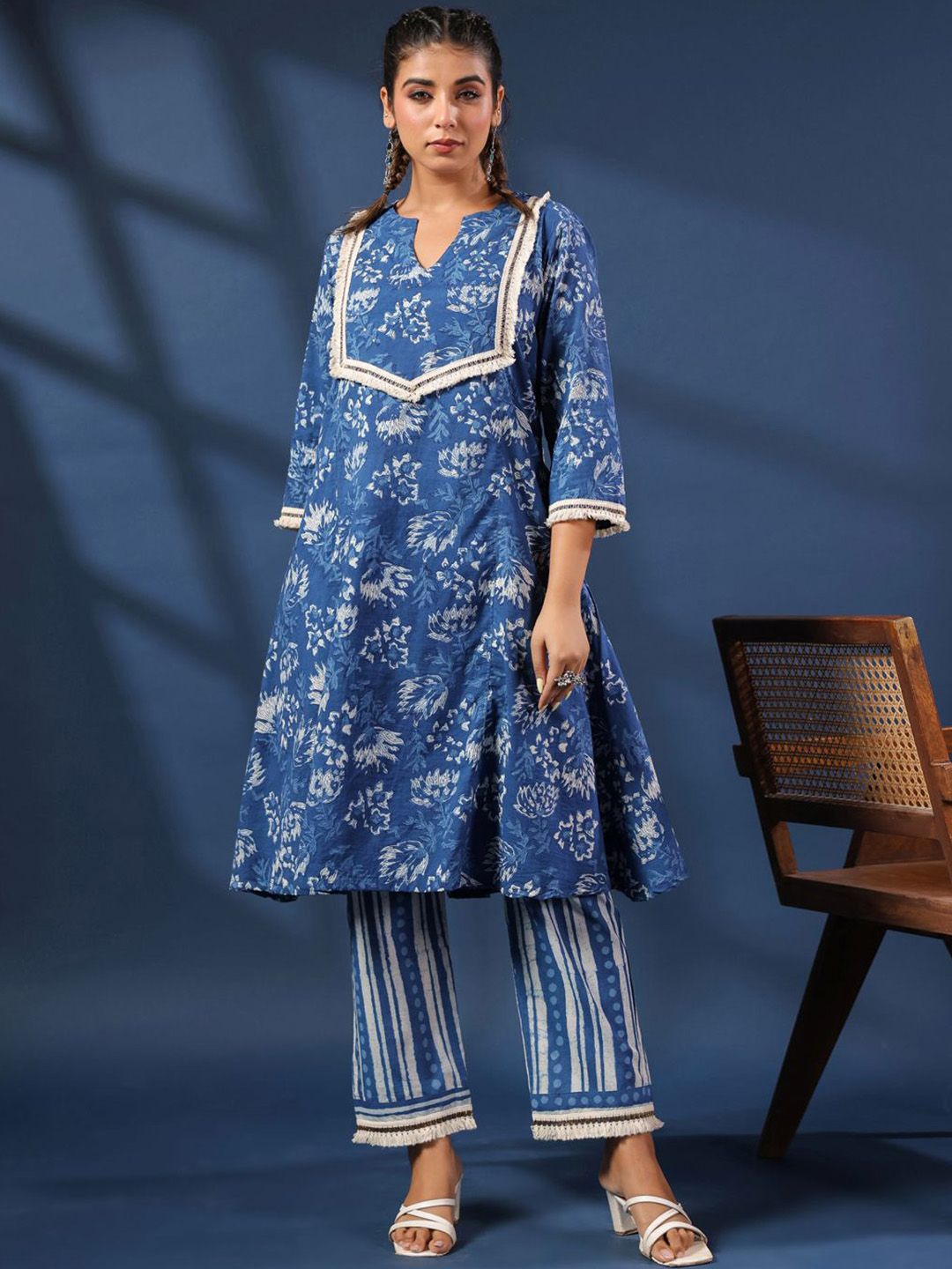 Taavi Women Hand Block Print Cotton Kurta with Palazzo